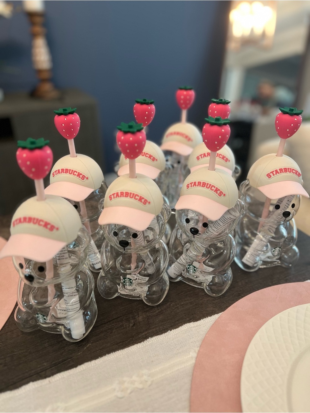 Starbucks Clear Strawberry Bear Tumbler with Pink Accents